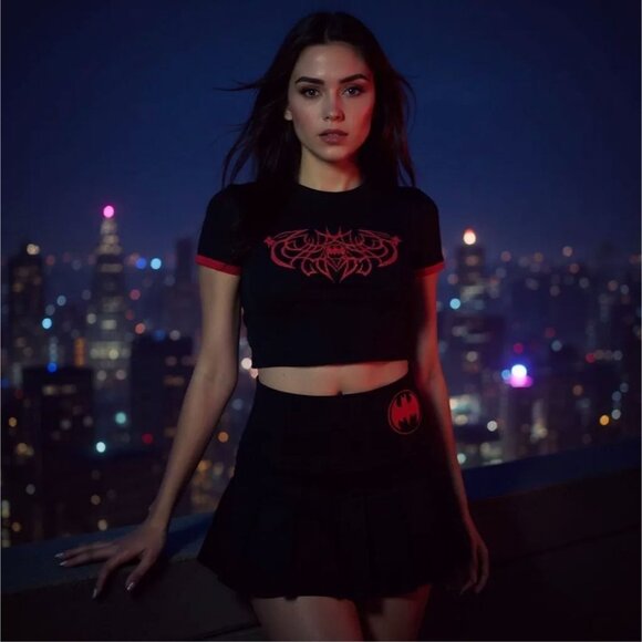 You Summoned Me Pleated Mini Skirt – by DC Black Red Batman Logo Gothic S - Picture 3 of 3